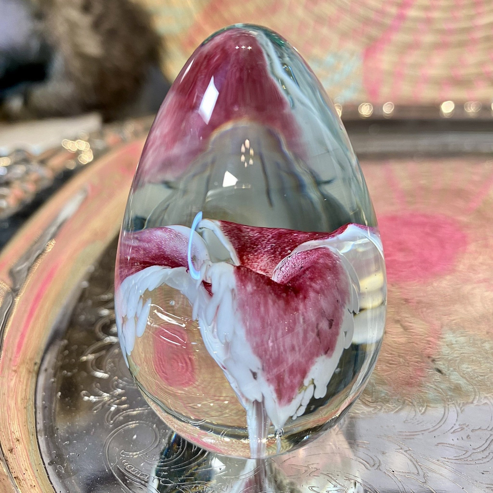 Vintage Glass Eye Studio Flower Glass Egg Paperweight Art Glass GES 95